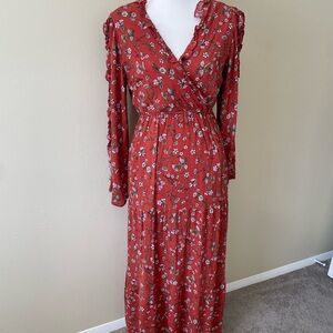 Francesca's Collections Red Floral Long Sleeve Dress